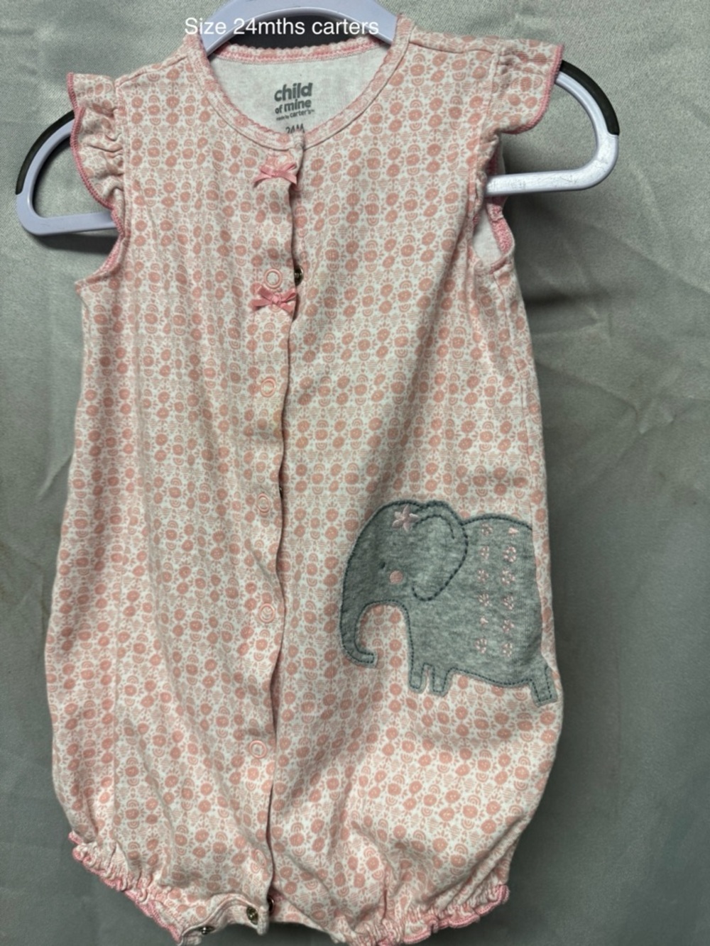 child of mine Pink and Gray Elephant Sleep Sack Romper